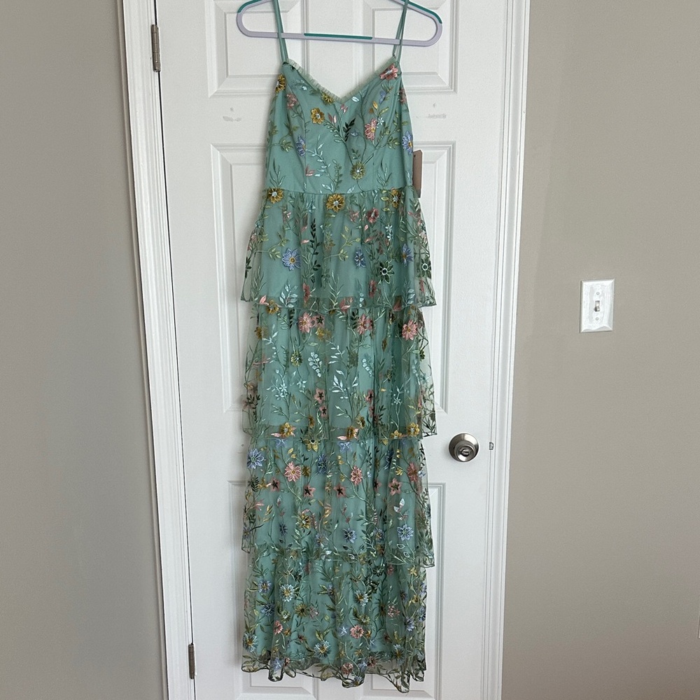 City Studio Floral Embroidered Maxi Dress - Green